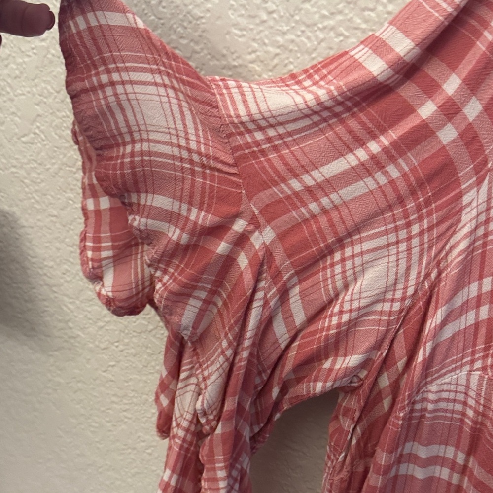 Chaps Coral Pink Plaid Ruffle-Sleeve Blouse - Picture 2 of 3